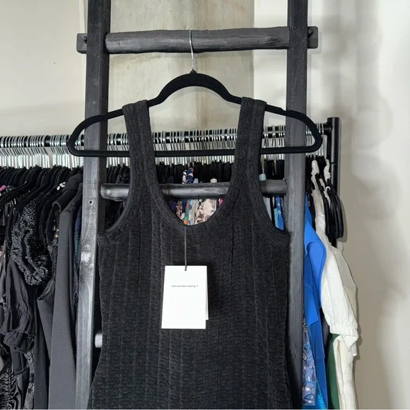 Alexander Wang Black Chenille Raised A Logo Tank Jacquard Mini Dress